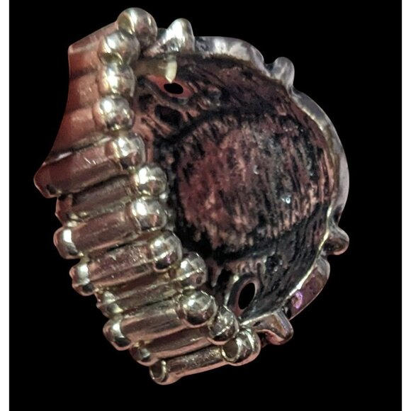 Victorian Style Silver Tone Stretch Ring With Marbled White Cabochon Size 7 1/2 - Picture 6 of 16